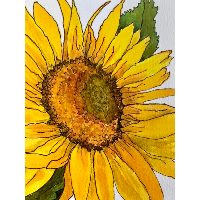 Illustration Giclee Print of This Watercolor Painting “Golden Sunflower” For Sale - Image 3 of 4