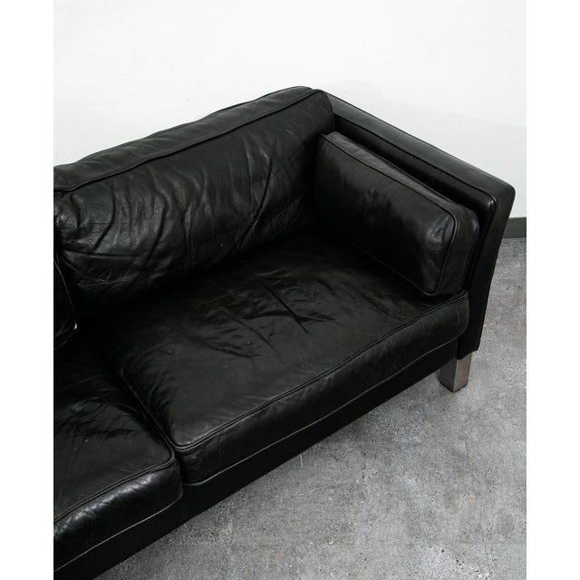 1960s Mid Century Danish Modern Sofa Couch 2 Seat Leather Black Settee Metal Chrome Nm For Sale - Image 5 of 11