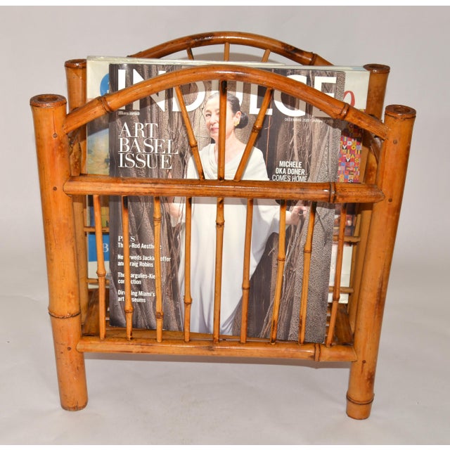 1950s Chinoiserie Bamboo Hand-Crafted Magazine Rack Newspaper Stand For Sale - Image 17 of 17