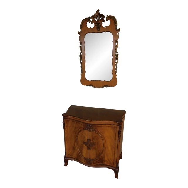 Antique Figured Blonde Mahogany Regency Style 2 Door Commode & Matching Mirror For Sale