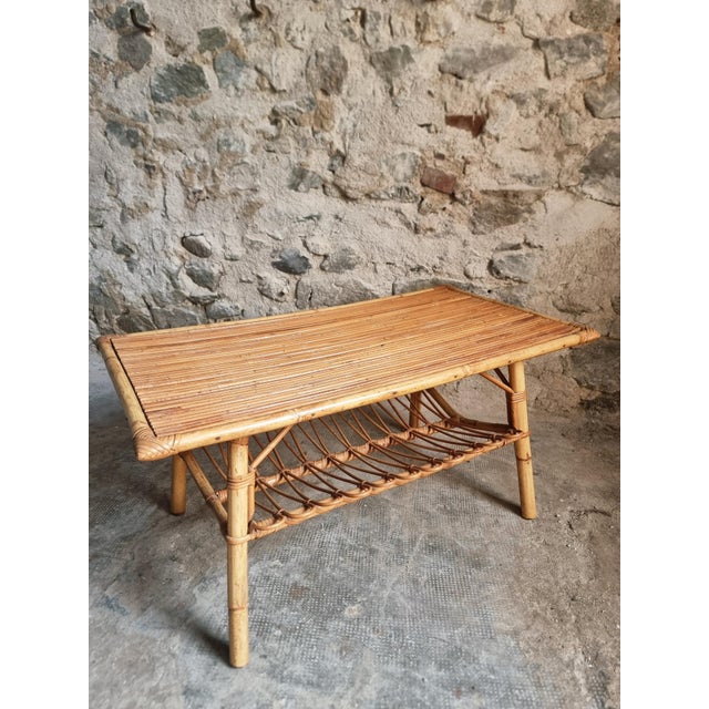 Vintage Bamboo and Rattan Coffee Table with Magazine Rack, France, 1960s-1970s For Sale - Image 10 of 14