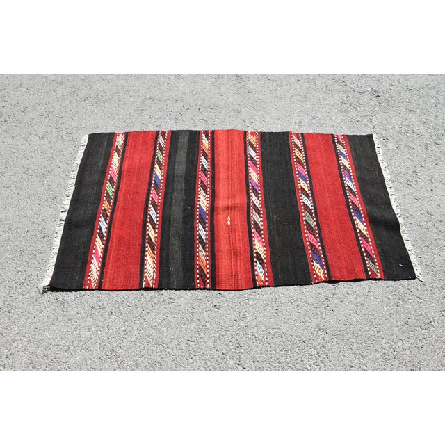 1960s Rustic Hand Knotted Red Striped Kilim For Sale In Sacramento - Image 6 of 10