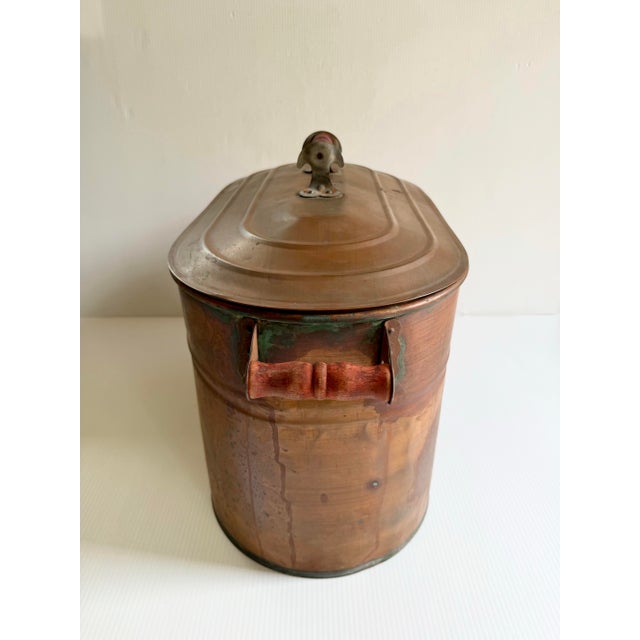 Late 20th Century Antique Primitive Copper Wash Tub Boiler W/ Lid & Wood Handles – 23" For Sale - Image 5 of 12