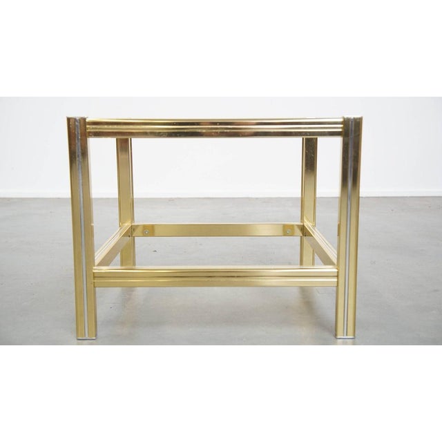 Hollywood Regency Vintage Hollywood Regency Side Table with Glass Top and Gold-Silver Mirror Edge For Sale - Image 3 of 12