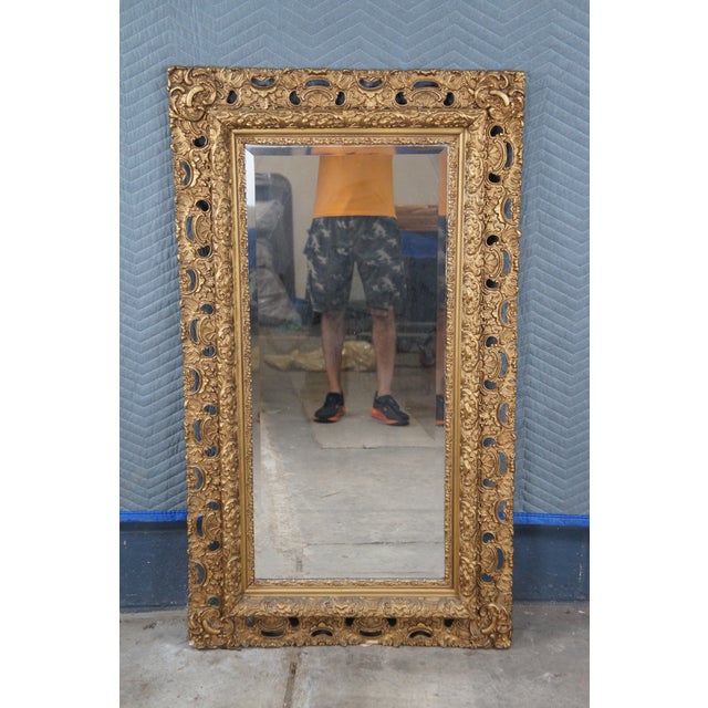 Antique French Baroque Rococo Gold Gilt Pierced Acanthus Beveled Mirror 52" For Sale - Image 10 of 11