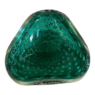 1950s Green and Silver Triangular Murano "Attributed" Ashtray For Sale