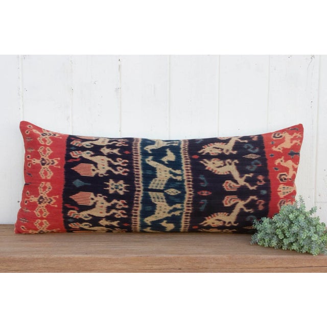 Red Ampera Antique Sumatran Ikat Pillow For Sale - Image 8 of 8