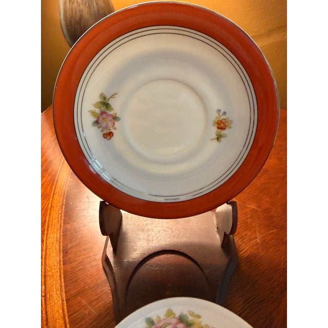 Vintage Noritake M N749 China Tea Cups, Saucers and Wooden Stands Set of 4 ca.1950 For Sale - Image 10 of 18