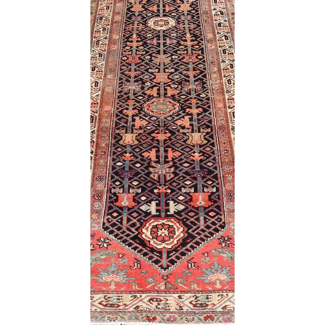 Textile Antique Persian Malayer Runner With Sub-Geometric All-Over Design in Navy Color 3'1 X 12'9 For Sale - Image 7 of 14
