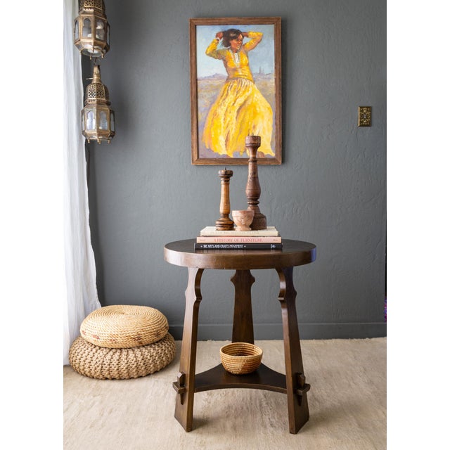 The scale and color of this original figurative painting are striking. A girl wearing a vibrant marigold flowing dress...