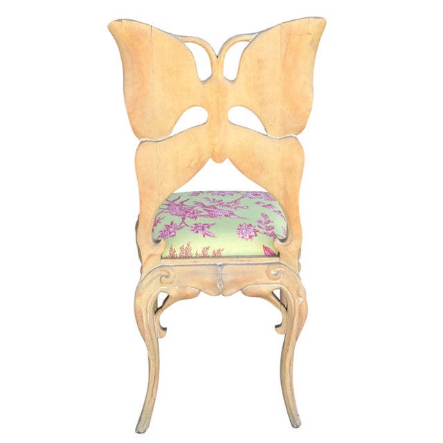 Rare Antique Art Nouveau Carved Butterfly Back Chair - 1 of 2 For Sale In Los Angeles - Image 6 of 7