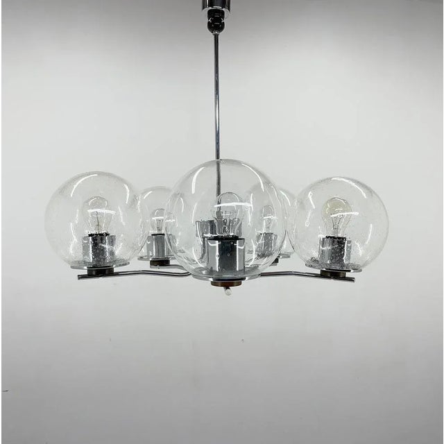 Chrome & Clear Bubble Glass 5-Arm Chandelier, 1970s For Sale - Image 11 of 11