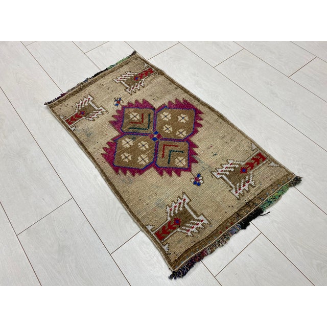 Small Vintage Door Mat Rug For Sale - Image 4 of 5