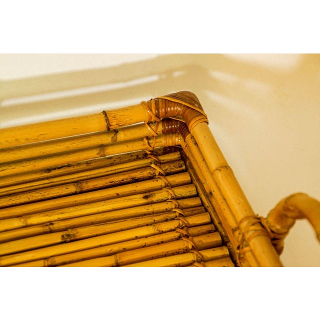 Vintage Large Pencil Rattan Bamboo Serving Tray With Handles For Sale - Image 11 of 12