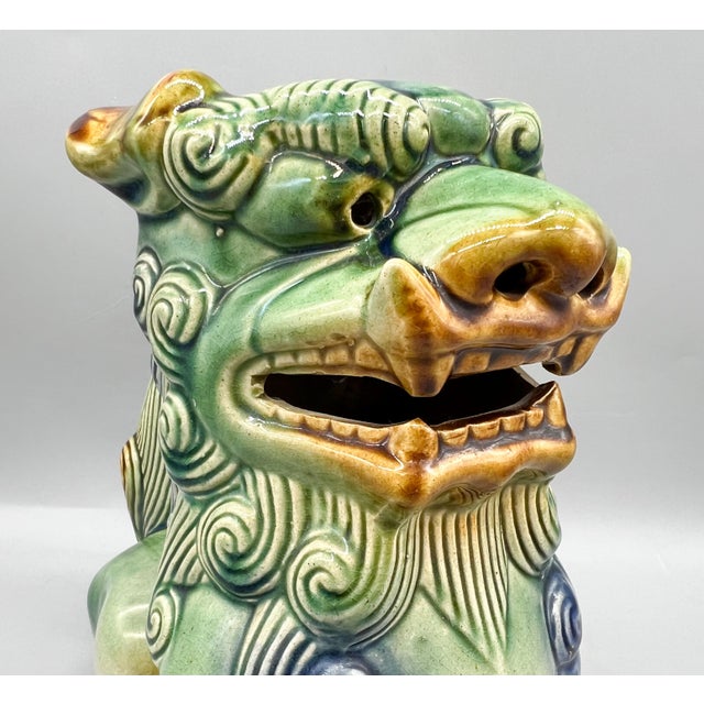 Large 1980s Chinese Sancai-Style Glazed Ceramic Foo Dog – Chinoiserie / Asian Traditional For Sale In Houston - Image 6 of 13