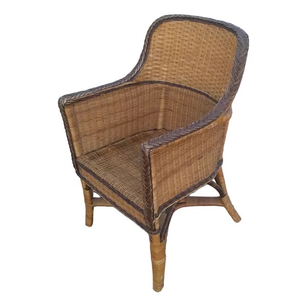 Rattan & Wicker Armchair, 1970s For Sale