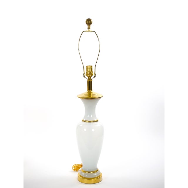 20th Century Hollywood Regency Opaline Glass and Gold-Banded Table Lamps, Pair For Sale - Image 9 of 11