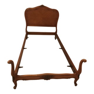 Antique French Louis XV Style Parquetry and Carved Walnut Twin Bedframe For Sale