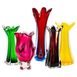 Murano Multi-Coloured Glass Vases, Italy, 1970s, Set of 5