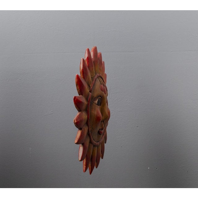 Black Vintage Pine Hand-Carved Sun, 1970s For Sale - Image 8 of 13