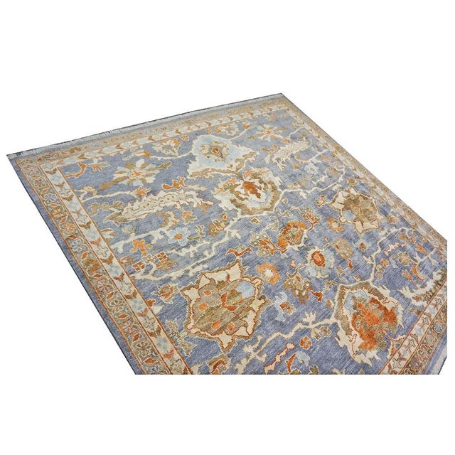 Indian Wool Sultanabad Masters Square 6 x 6 Blue, Orange & Ivory Handmade Area Rugs: #1143145 For Sale - Image 12 of 12