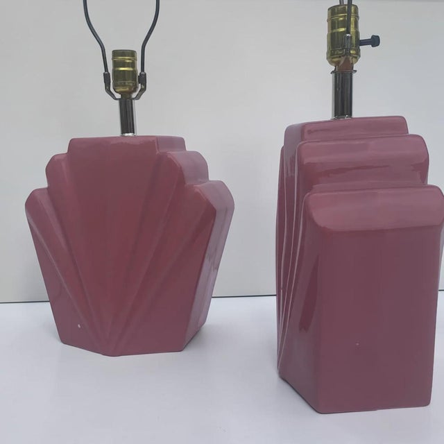 Ceramic 1980s Postmodern Deco Scalloped Table Lamps For Sale - Image 7 of 11