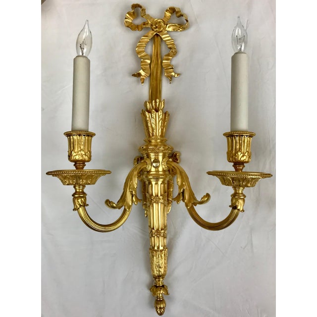 Pair Louis XVI Style Gilt Bronze Sconces by E. F. Caldwell For Sale - Image 11 of 12