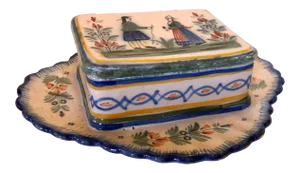 Antique French Quimper Sardine Box With Staple Repair