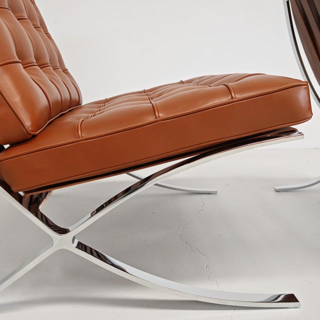 Barcelona Lounge Chairs in Tobacco Leather by Ludwig Mies van der Rohe for Knoll, 2010s, Set of 2 For Sale - Image 7 of 18