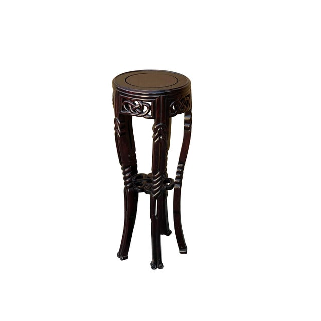 Oriental Round Brown Twist Knot 5 Legs Plant Stand Pedestal Table For Sale - Image 4 of 7