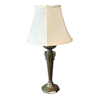 Vintage Substantial Antiqued Brass Table Lamp With Urn Base & Octagonal Foot – Excellent Condition For Sale