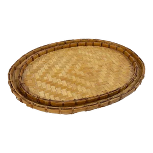 Vintage Woven Split Reed Nesting Trays, a Pair