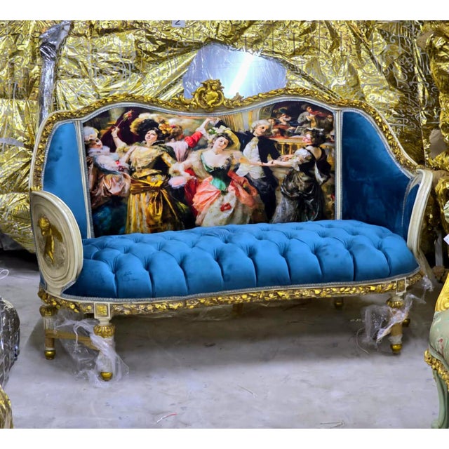Make an unforgettable statement with this extraordinary French Louis XVI-inspired sofa, where timeless European...