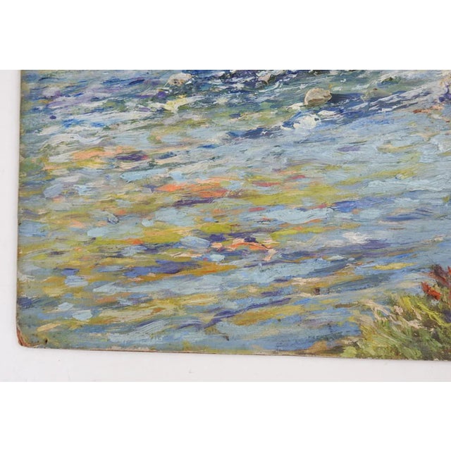 Early 20th Century Plein Air Impressionist River Landscape and Fly Fisherman Painting For Sale - Image 4 of 7