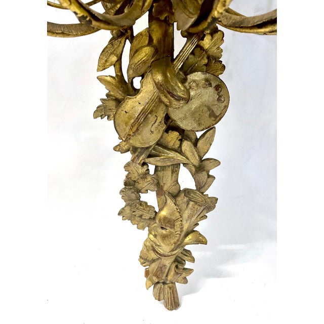 Wood Antique Gilt Brass Ribbon & Music Wall Sconce For Sale - Image 7 of 11