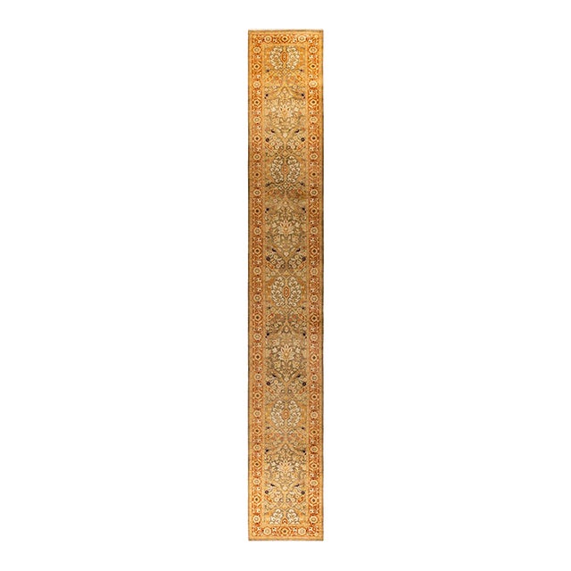 Ottoman, One-of-a-Kind Hand-Knotted Runner Rug - Green, 3' 1" x 22' 1" For Sale