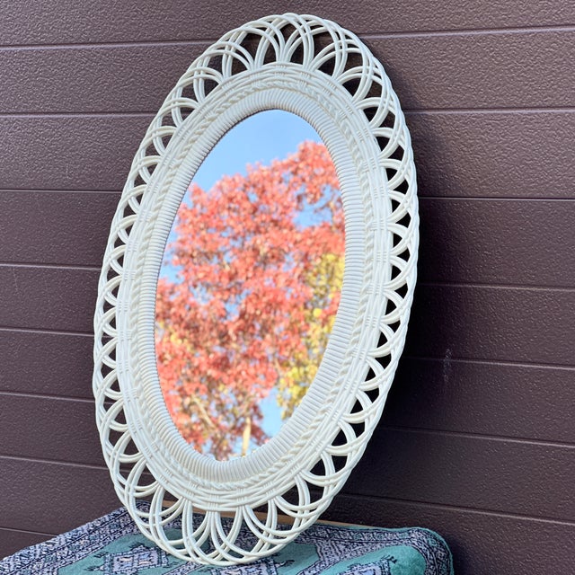 Vintage Burwood Faux Bamboo Rattan Oval Decorative Wall Mirror For Sale In Philadelphia - Image 6 of 8