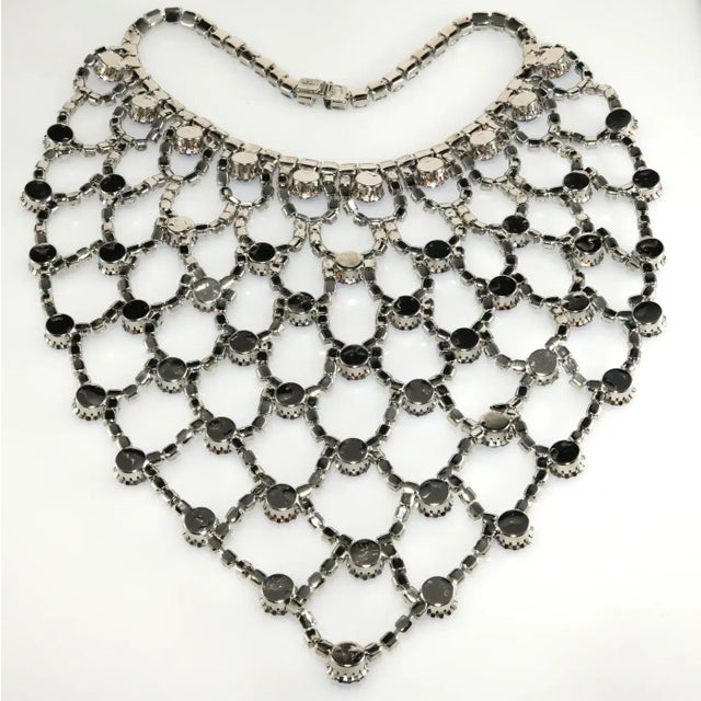 Vintage Dominique Bib Necklace Blue Rhinestones For Sale - Image 4 of 5