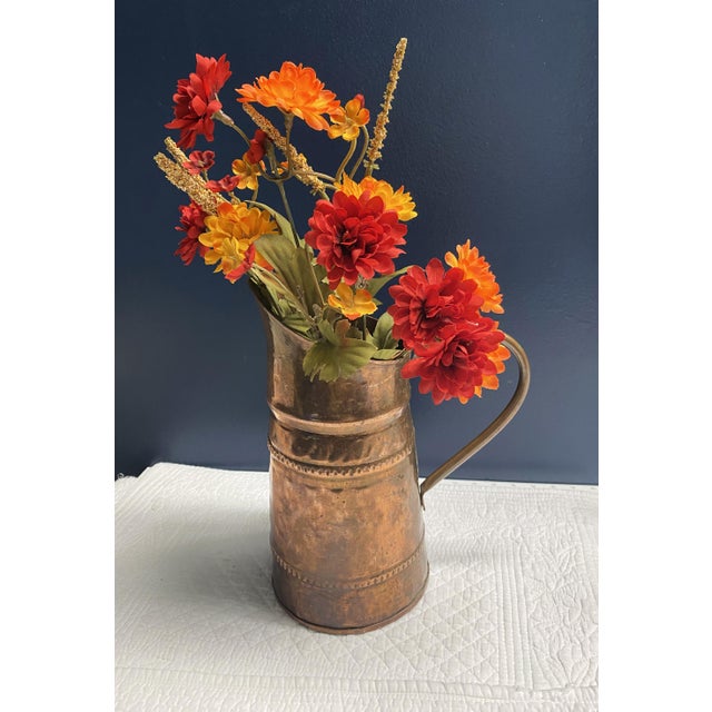 Copper Early 20th C Primitive Rustic Hand-Hammered, Forged Copper Pitcher For Sale - Image 8 of 17
