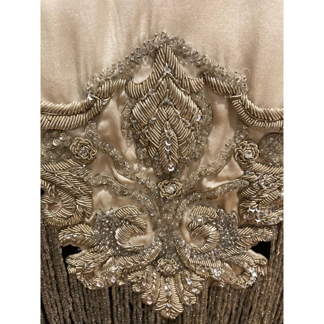 Vintage Glam Decorative Embroidered Beaded Fringed Throw For Sale - Image 4 of 7