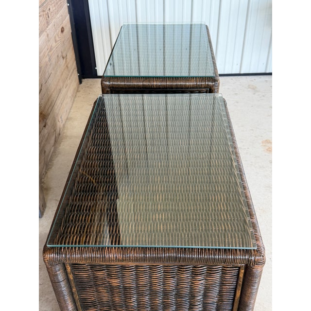 Vintage Coastal Organic Modern Rattan Wicker Nightstands or Bachelor Chests For Sale - Image 9 of 12