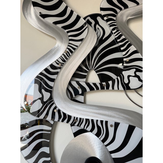 Metal Large 1980s Shlomi Haziza Postmodern Abstract Zebra Wall Art Sculpture For Sale - Image 7 of 13