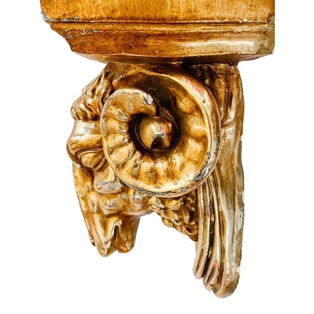Hollywood Regency Vintage Neoclassical Gold Gilt Ram Head Wall Bracket Shelf & Corbel Wall Pocket Planter For Sale - Image 3 of 10