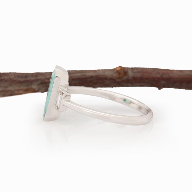 Blue 1.18ct Paraiba Color Tourmaline & Diamond Ring in 14k White Gold – Emerald Cut, Size 6.75 For Sale - Image 8 of 10
