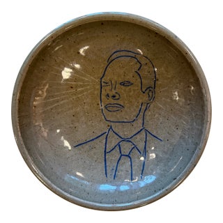 Mid-Century Modern Studio Pottery Bowl With Man’s Face For Sale