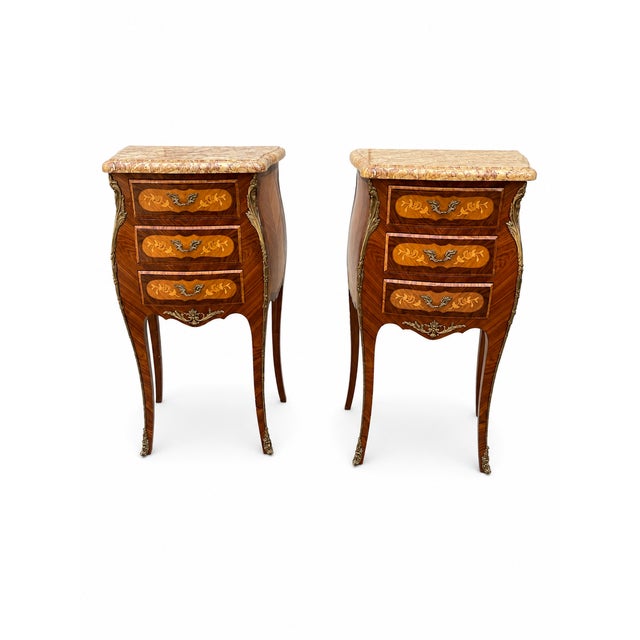Louis XV Bedside Tables with Floral Marquetry, 1890s, Set of 2 For Sale - Image 11 of 11
