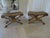 A fabulous pair of Ralph Lauren style benches with leather upholstery and nail head trim. A versitle pair with x form...