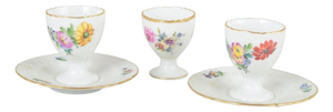 Three Porcelain Egg Cups with Fixed Saucers from Royal Copenhagen, 1890s, Set of 5