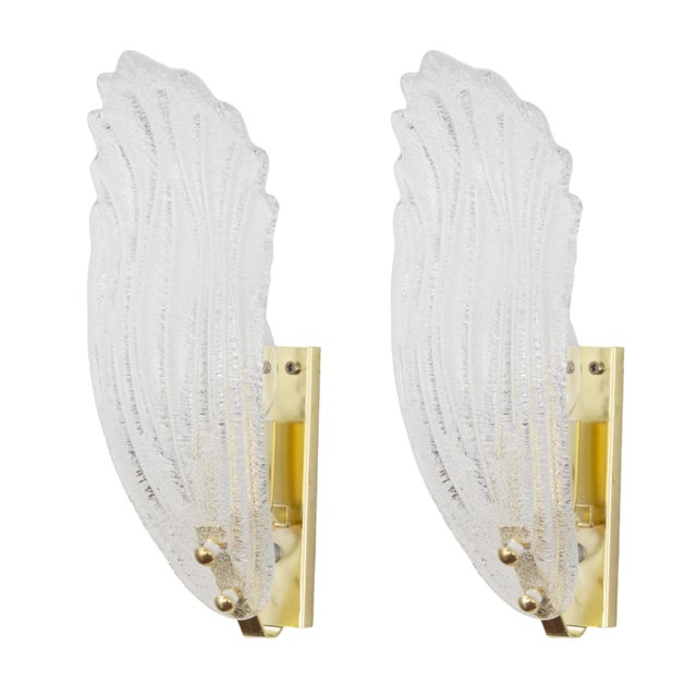 Italian Wall Lamps in Clear Murano Glasss, 1990s, Set of 2 For Sale