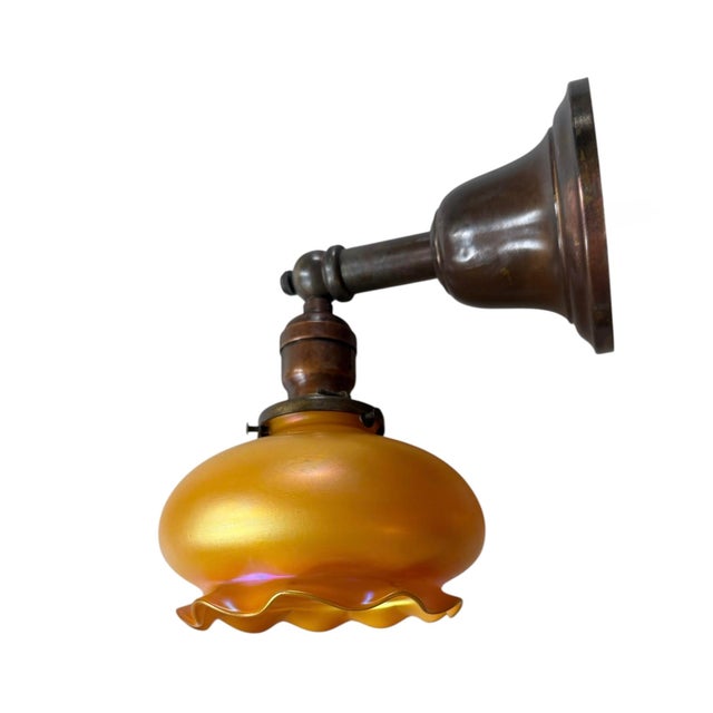 Gold Early 20th Century Signed Quezal Hand Blown Art Glass Wall Sconces - a Pair For Sale - Image 8 of 8